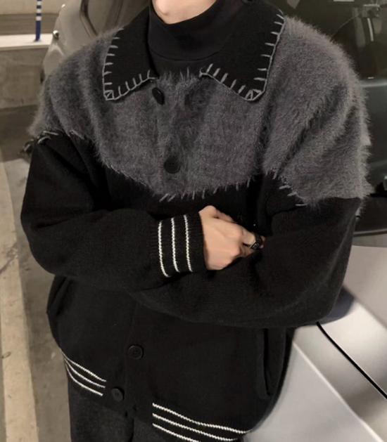 

Черный лоскутный шерстяной кардиган Medium чёрный