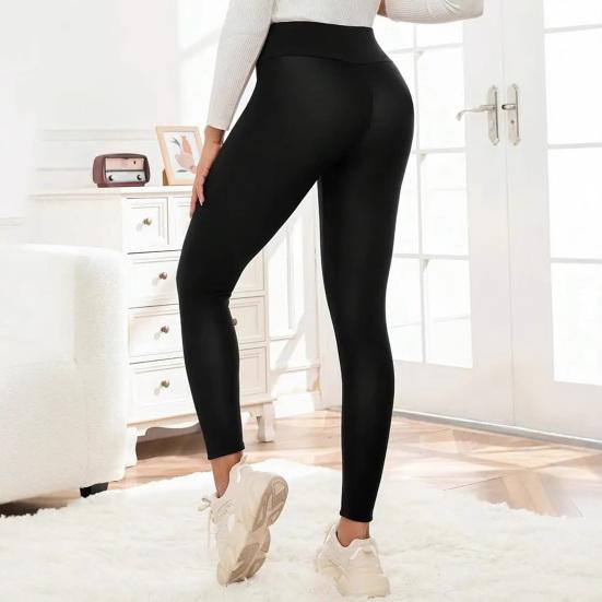 Winter Leggings High-Waisted Straight Leg Pants with Velvet Lining Solid Color Body Shaping Women Leggings