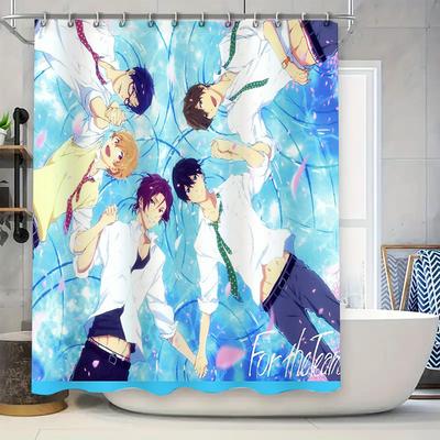 Anime Bathroom Decor Shower Curtain Waterproof Japanese Style Otaku Manga Print Backdrop for Bedroom Washroom