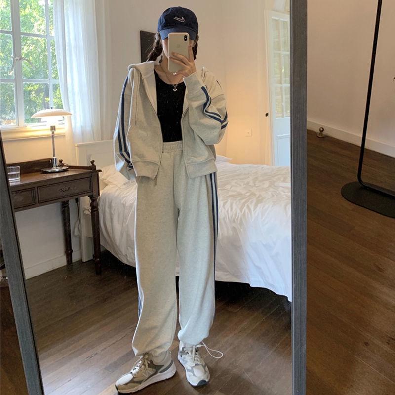 Women's Trendy Casual Running Jacket & Sweatshirt Set - Spring/Autumn Fashion, Slimming & Loose Fit, Two-Piece.