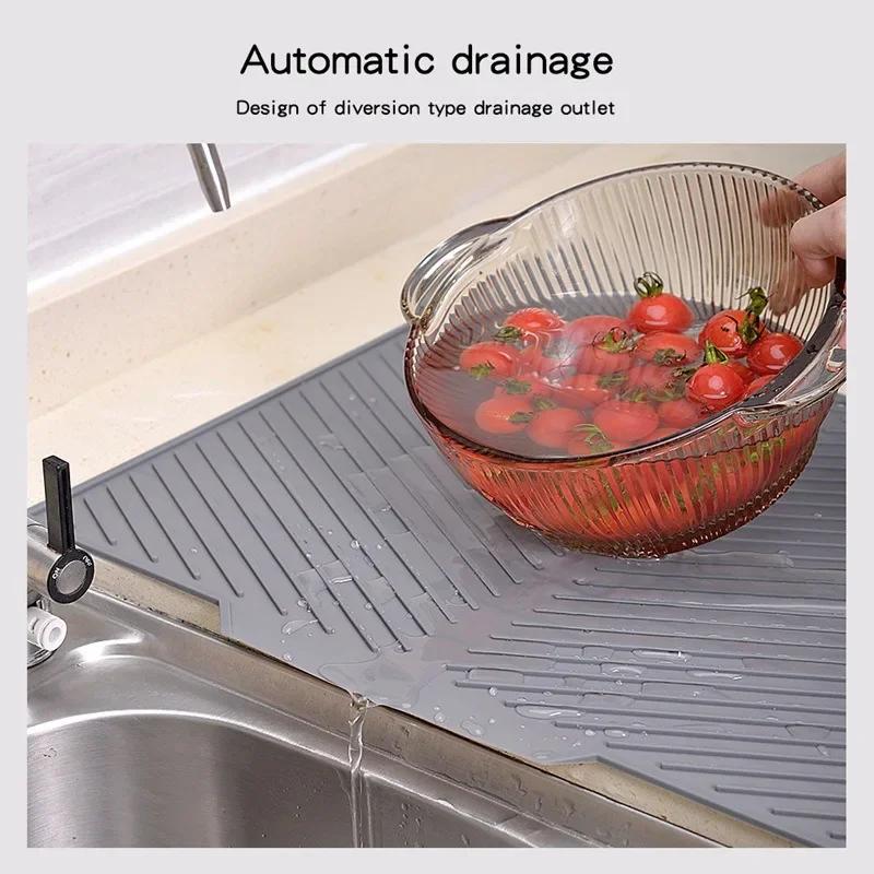 1pcs Collapsible Silicone Drain Pad Drying Mat Non-slip Kitchen Tableware Mat Heat-Resistant Coaster Multi-function Kitchen Tool