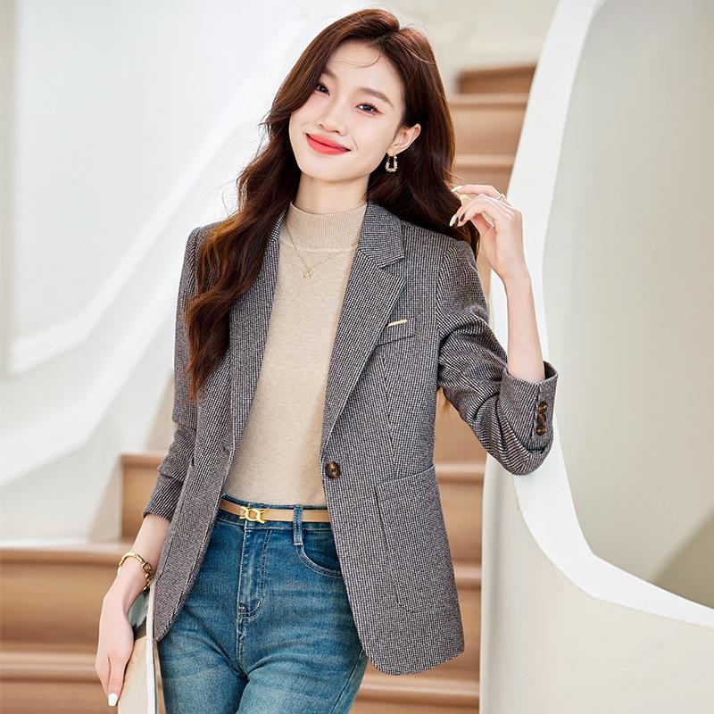 Autumn/Winter Houndstooth Blazer: Slimming, Versatile, High-End Casual Suit Top