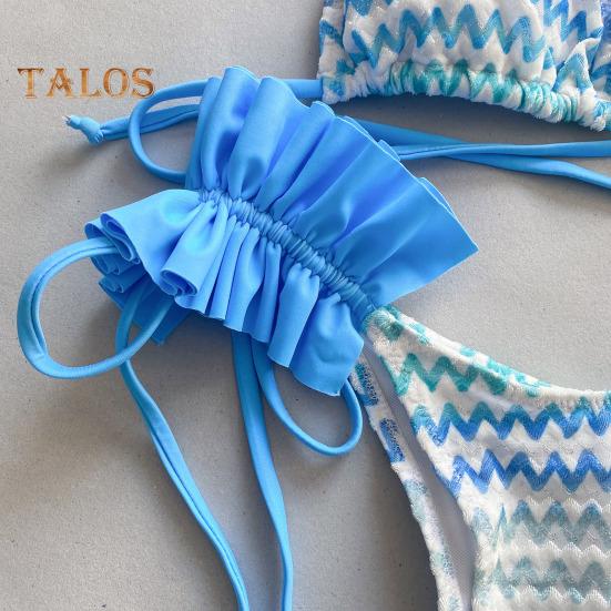 3 ks/sada Dámské bikiny Barevně sladěné šněrovací ohlávka nákrčník nákrčník Plisované elastické nastavitelné rychleschnoucí měkké dámské plavky Plážové oblečení Plavky