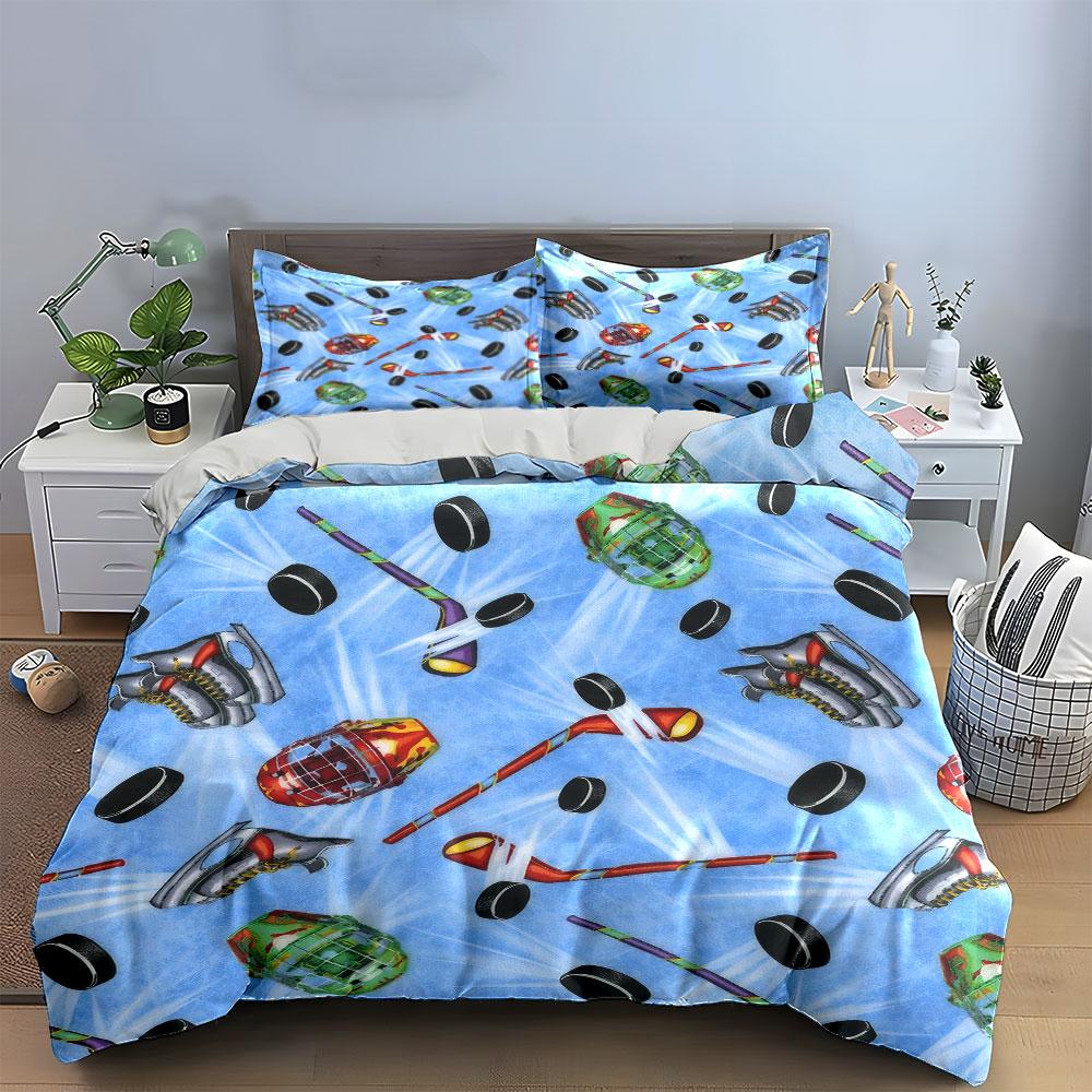Hockey Gear Themed Three-Piece Set Soft Comfortable Duvet Cover Bedding Set Included 1*Duvet Cover & 2*Pillowcases, Gift