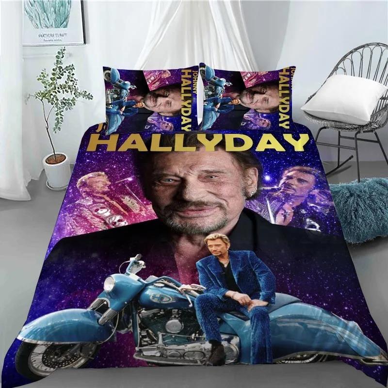 Bettbezug Rock Star Johnny Hallyday 3D Exquisiter Digitaldruck Bettwäsche-Set Bettdecke Bett Jugend Heimdeko Erwachsener Jungen Geschenk