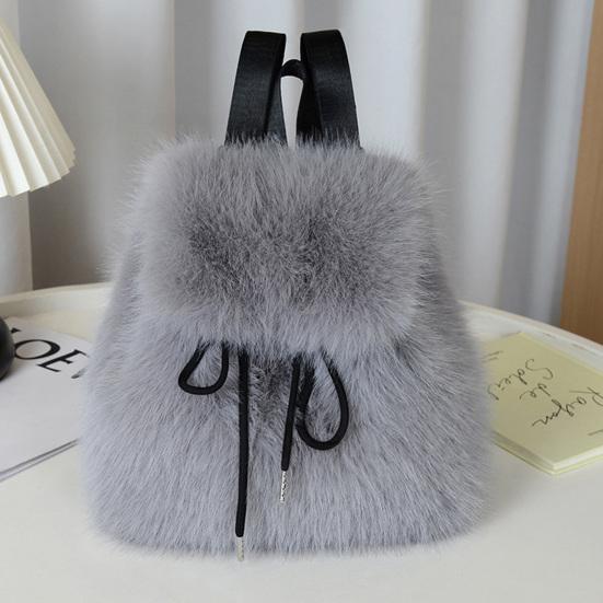 Women Furry Backpack Casual Cute Fluffy Daypack Drawstring Closure Soft Girls Fuzzy Backpack for Street Travel Commuting Daily Errands