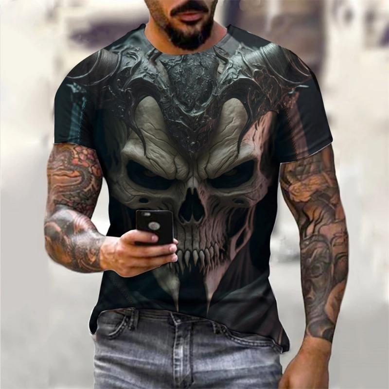 T-shirt Imprimé Crâne Vintage Été Homme Imprimé Diable Manches Courtes Mode Col O Street T-shirts Homme