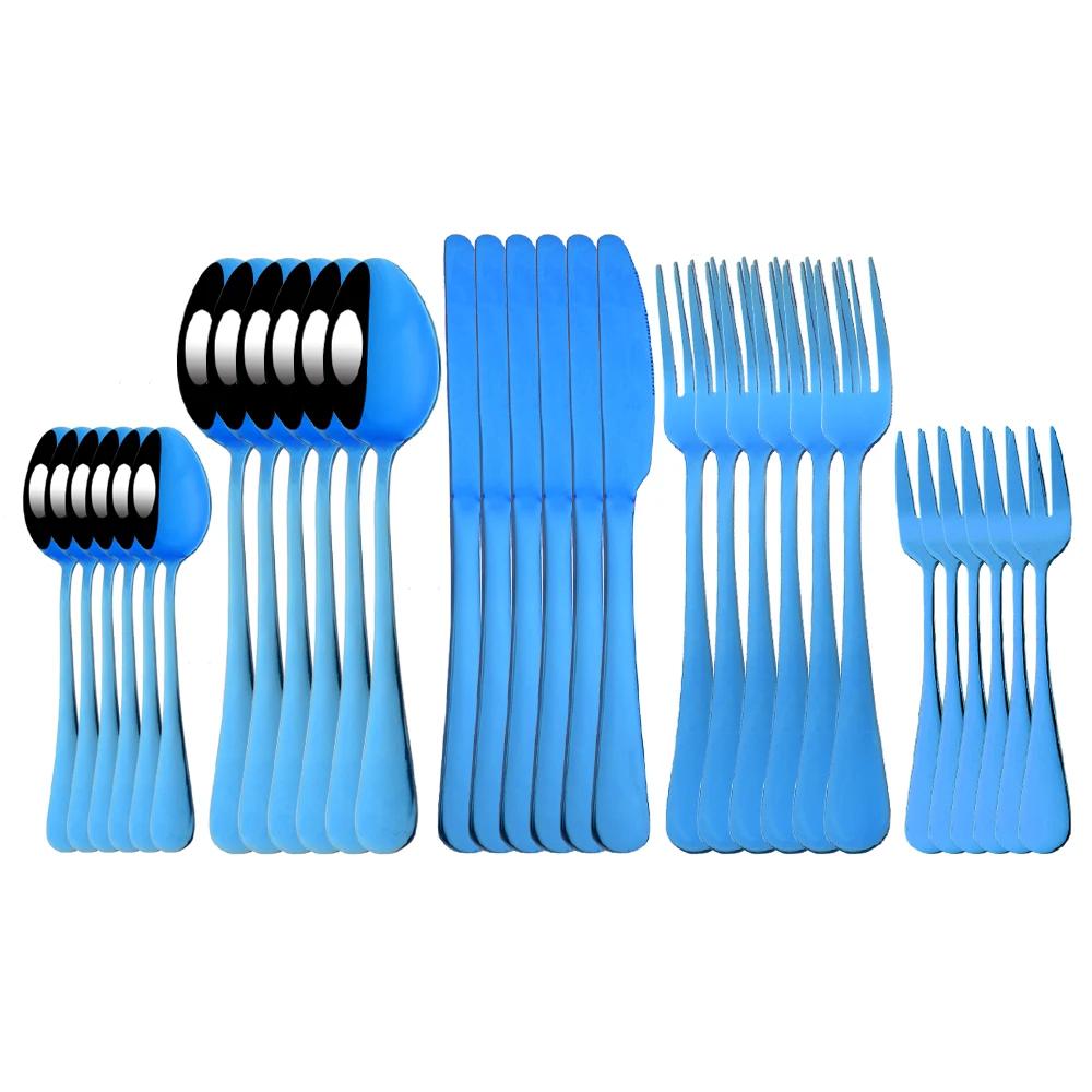 6/30Pcs Rainbow Dinnerware Stainless Steel Cutlery Set Knife Cake Fork Tea Spoon Flatware Set Kitchen Silverware Tableware Set