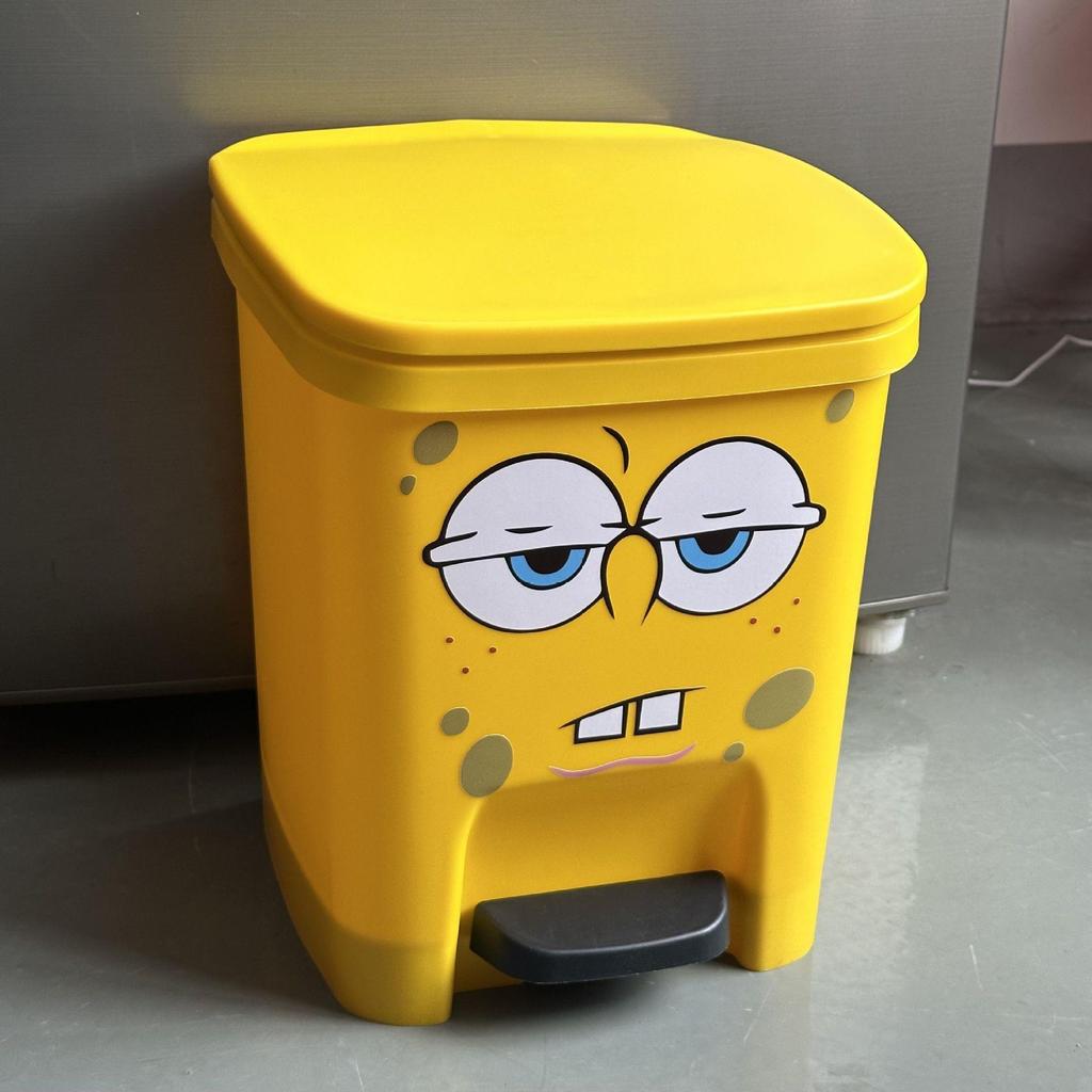 SpongeBob Cartoon Foot-Operated Trash Can with Lid for Living Room, Bedroom, Bathroom