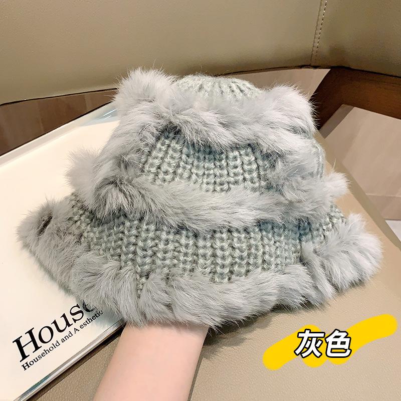 Hat Women's Autumn and Winter Versatile Cute Rabbit Fur Hat Big Head Circumference Shows Small Face 2025 Winter New Fluffy Lazy Hat