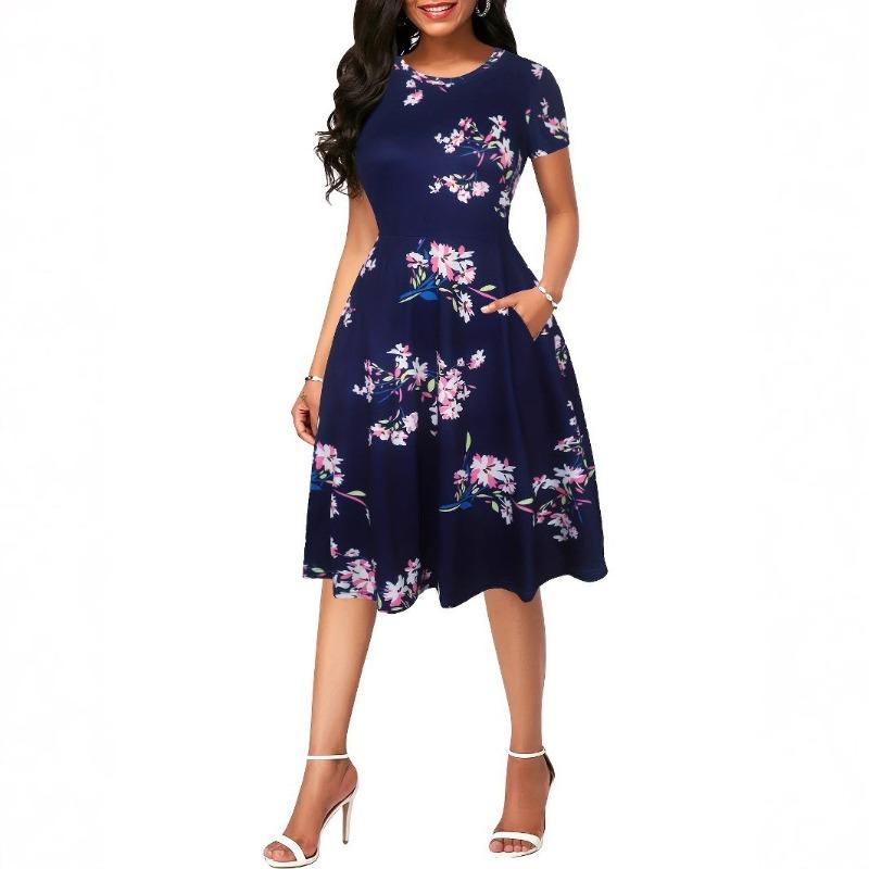 GMXIA Kadın Modası Yaz İlkbahar Kısa Kollu O-Boyun Günlük Elbiseler