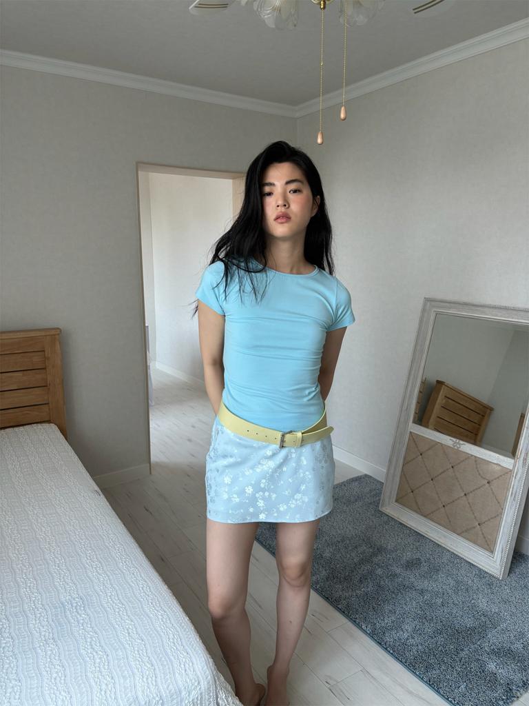 The Porta Floral Jacquard Mini Skirt, Baby Blue