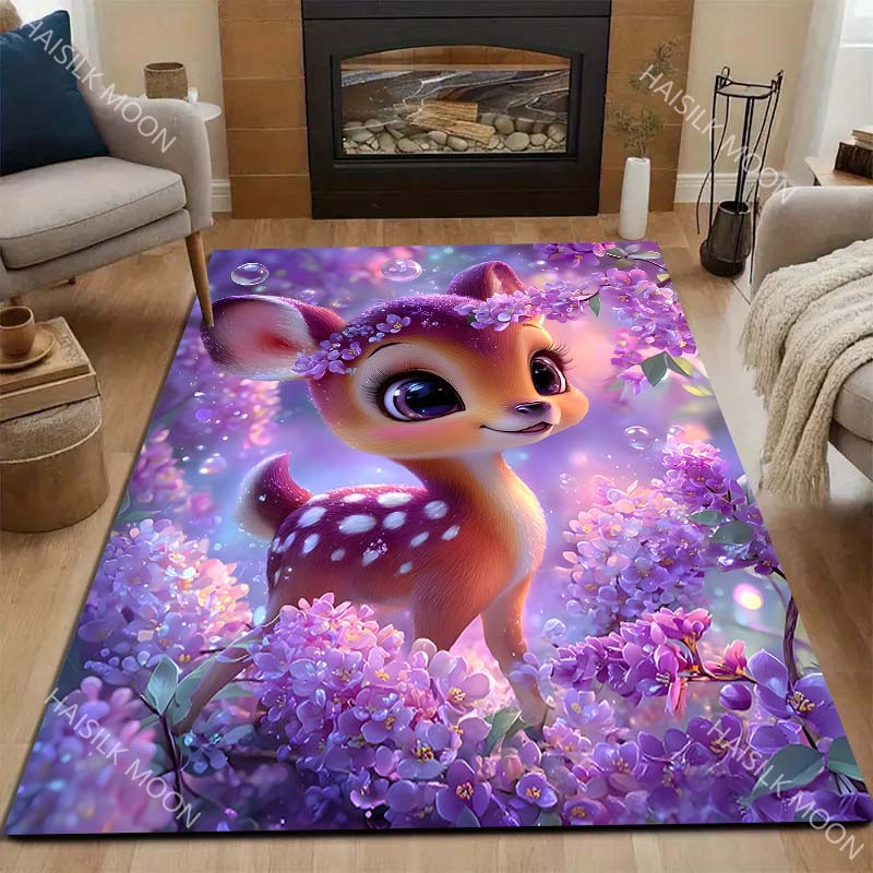 Fantasy Flower Deer Print Carpet for Living Room Bedroom Bedside Floor Mat Sofa Table Area Rugs Home Decor Luxury Gift
