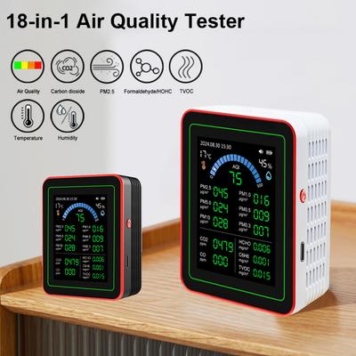 WiFi 18-in-1 Luftqualitätsdetektor TFT-Display Tragbar AQI CO PM2.5 PM10 PM0.3 TVOC HCHO C6H6 CO2 Tester APP-Steuerung Datenspeicherung
