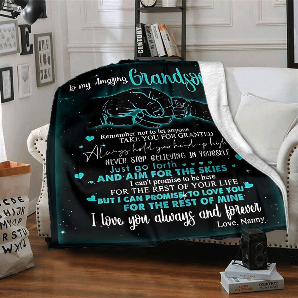 1PC Grandson Love Quotes Blanket - Soft Warm All-Season Throw for Sofa, Bed, Car, Office, Throw For Sofa Yy250916133