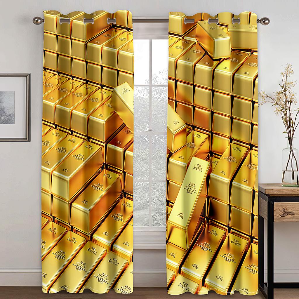 Money Golden Coin US Dollars On Sale Windowpane Drapes Drapes Blinds for Kids Bedchamber Livingroom Space Kitchen Door Household Decoration 2Pieces