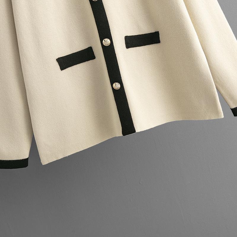 Høst- og vinter strikket bred todelt dame moteriktig avslappet dress med rund hals