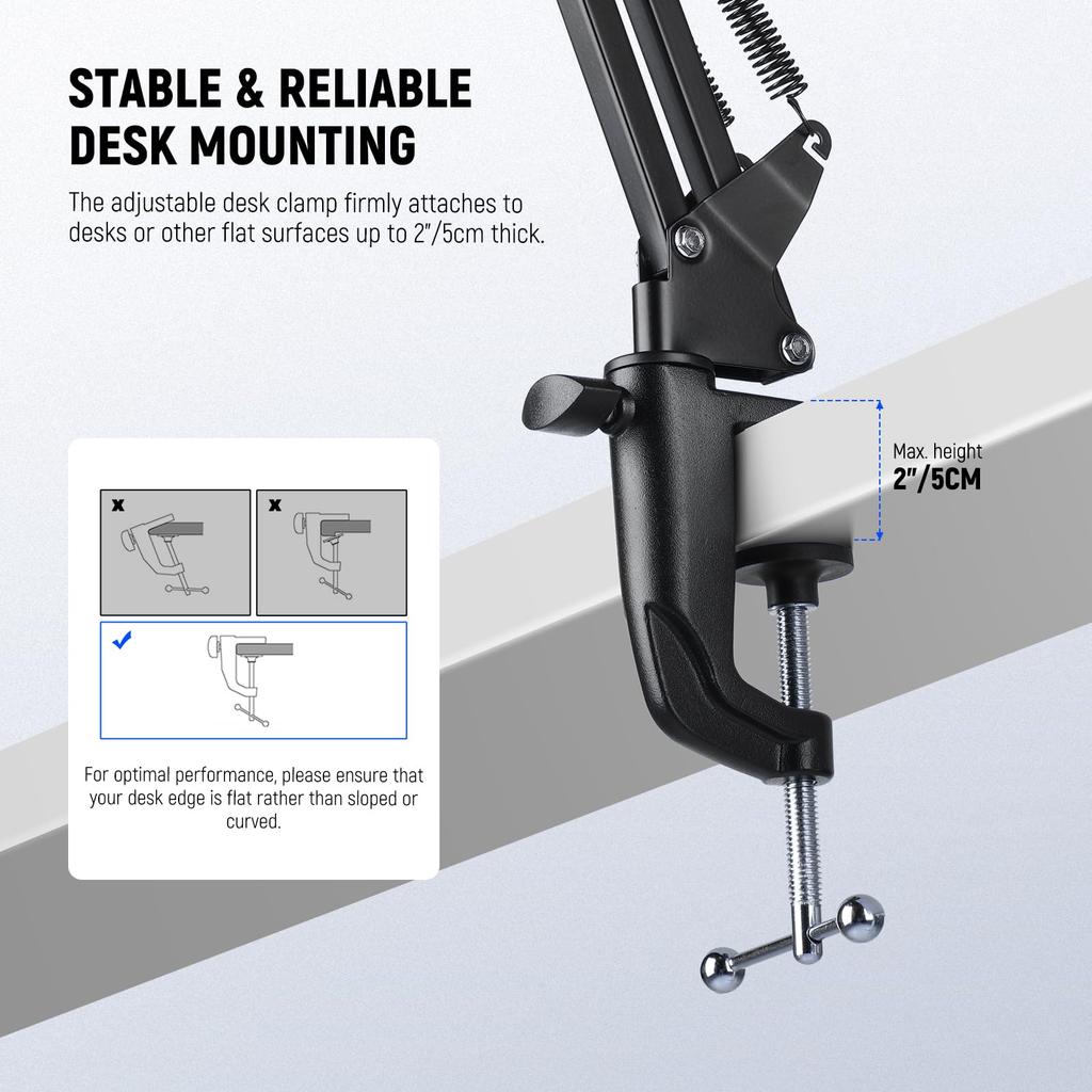 Neewer Basics Microphone Arm Stand, Microphone Suspension Boom, Desktop Mount with Clip and 38"-58" Adapter, Desktop Microphone Holder, Microphone