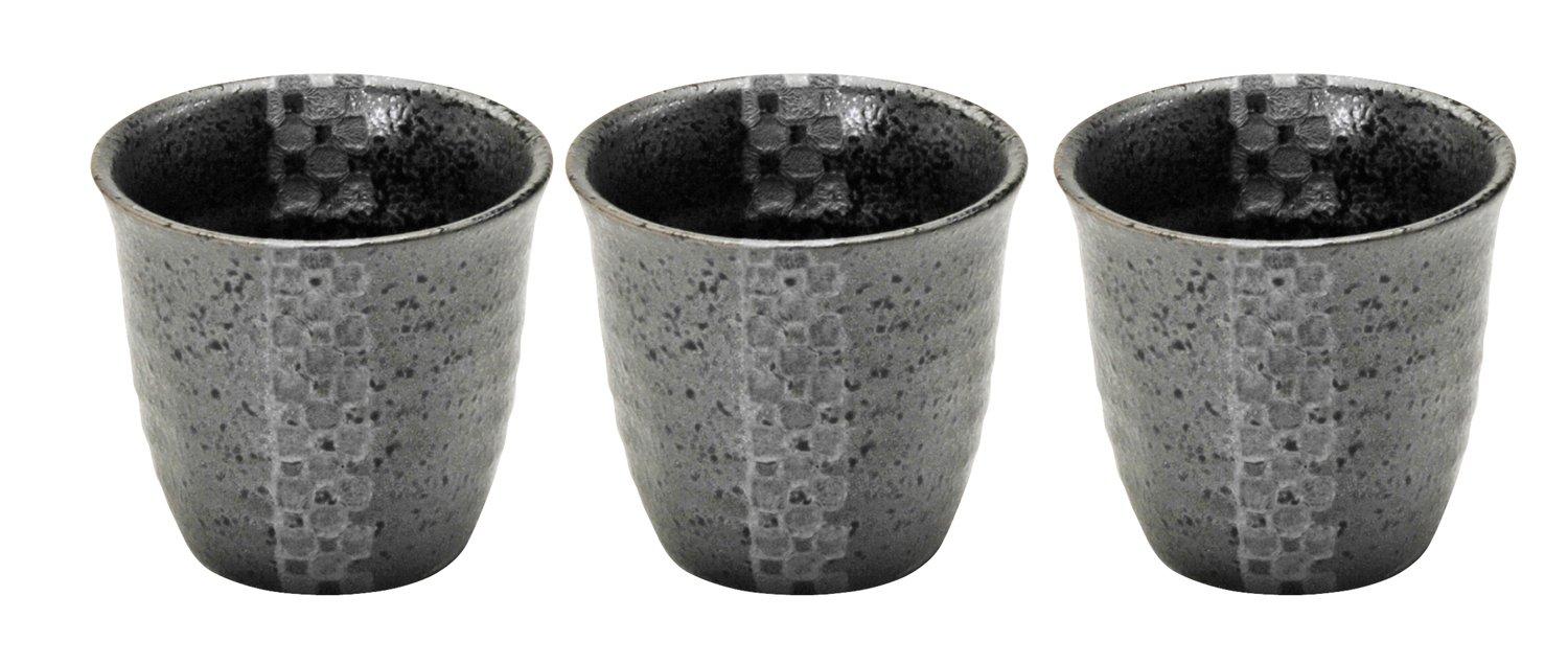Hayashikinnosuke Shoten Kinnosuke Mino Ware Sake Cups of Black Glaze with Silver Accents Diameter Height Microwave and Dishwasher Safe Made in Japan