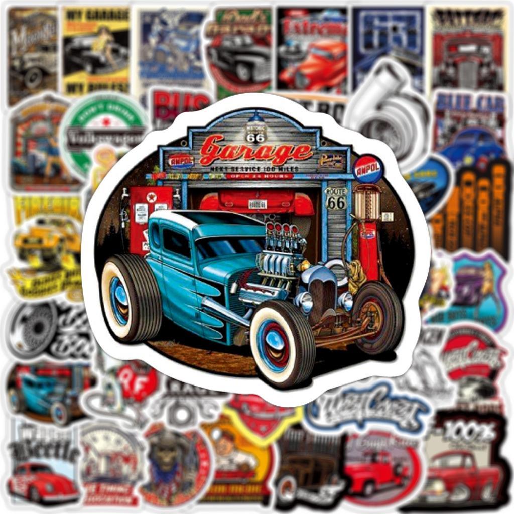 10/50Pcs Vintage Old Car Stickers Retro Modified Car Personality Graffiti Stickers Waterproof Luggage Skateboard Stickers