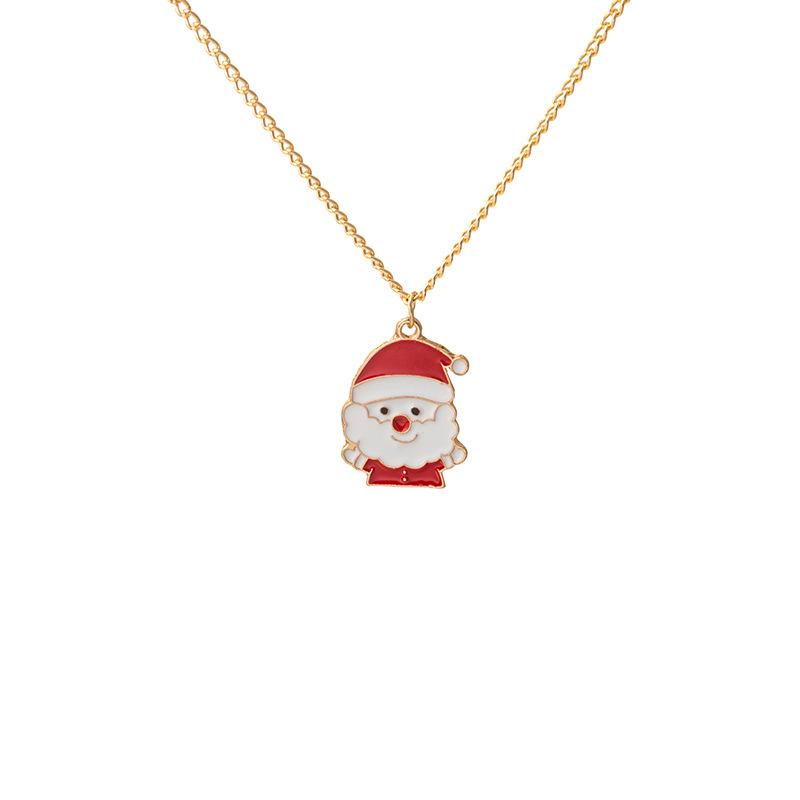 Christmas Cartoon Oil Dripping Elk Snowman Bell Necklace, Creative Design Gift Pendant Female