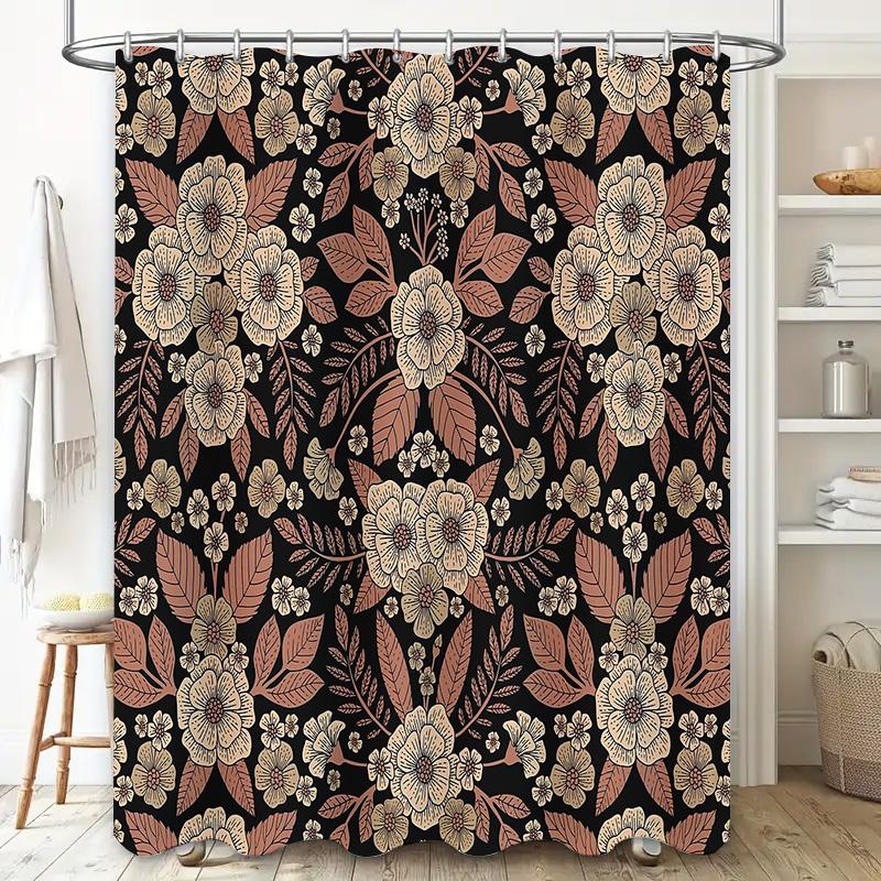 Vintage Floral Shower Curtain Botanical Pattern Bathroom Decor Rustic Farmhouse Backdrop Washable Fabric Wall Hanging
