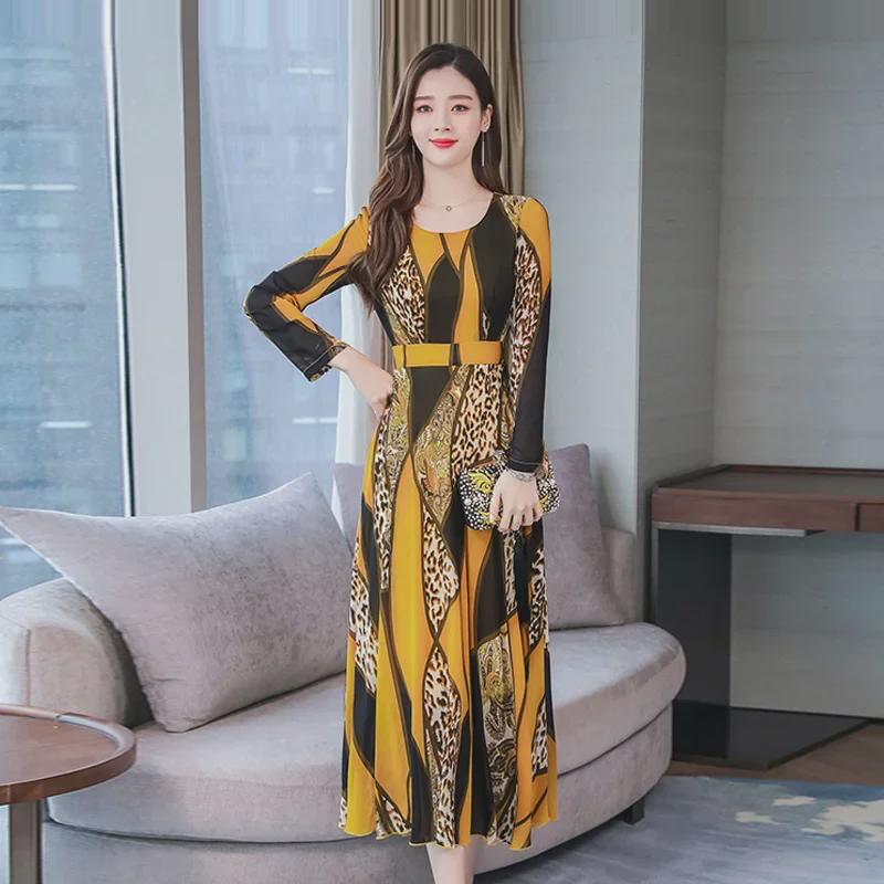 Rochie Slim Fit cu Imprimeu Leopard Stil Coreean Peste Genunchi (Toamna 2020)