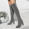 Womens Over-the-Knee Boots With Sequins Side Zip Chunky Heel Winter Fashion