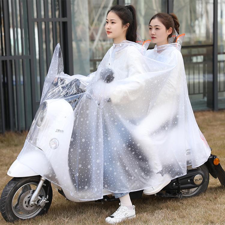 Regenmantel für Elektroroller, Doppelsitz, Eltern-Kind, Langer Stil, Ganzkörper, Starkregen-Schutz, Motorrad-Spezifisch, Transparenter Regenponcho