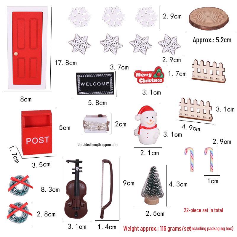 Miniature Christmas Dollhouse Red Square Door DIY Wood Ornament Scene