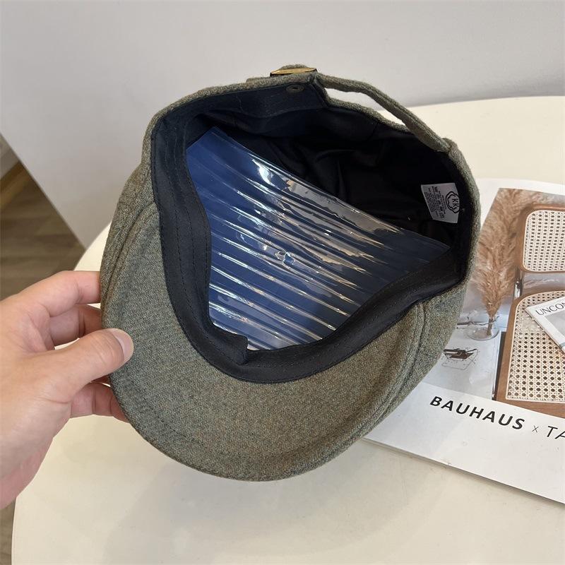 

Fashion wool, solid color forward hat, autumn and winter fashion avant-garde newsboy hat, retro British thermal cap оливковий