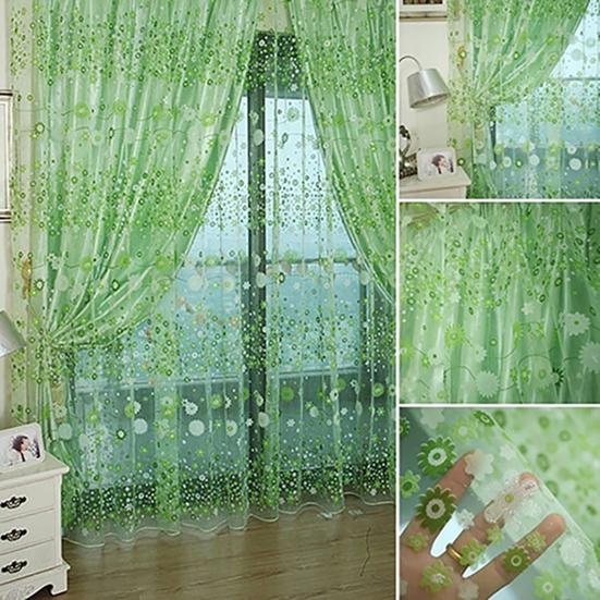 Window Curtain Translucent Floral Pattern Room Decor Pastoral Balcony Valance for Home Office Cafe