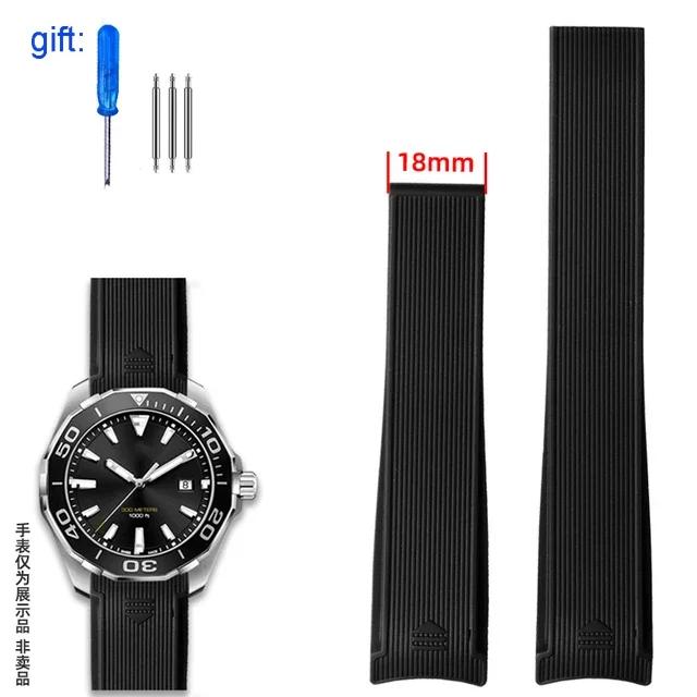 Para pulseira de silicone TAG Heuer WAY201 Jingqian 300/500 Carlisla série TAG relógio masculino pulseira de borracha Dobrável fivela pulseiras de relógio
