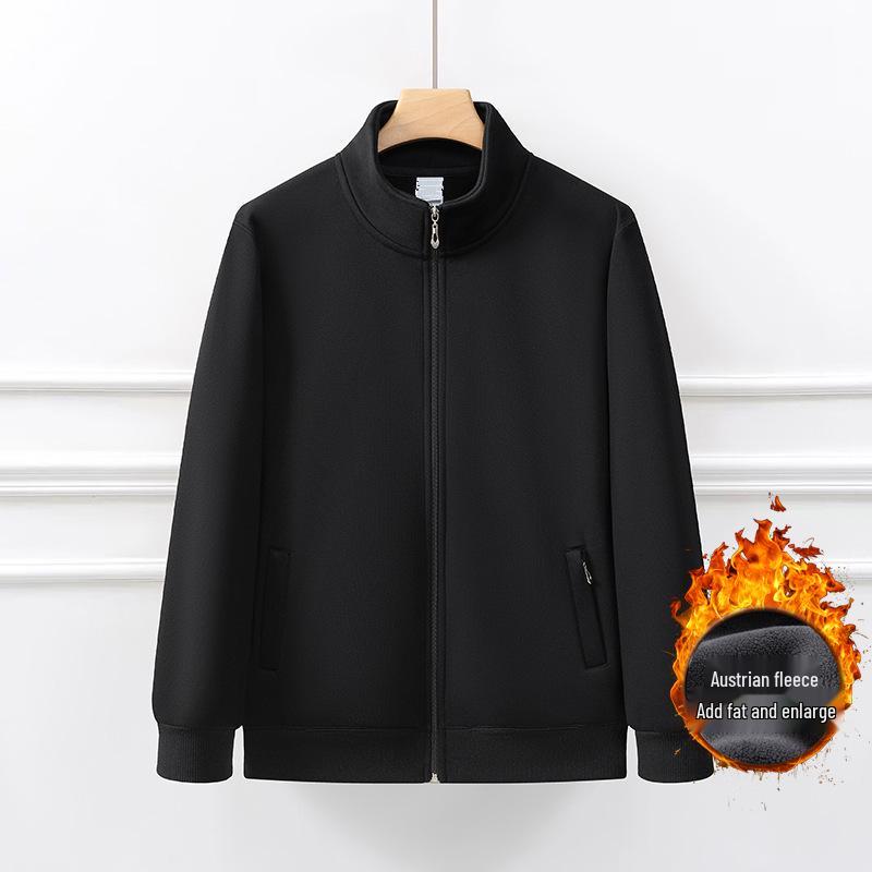 Men's Plus Size Fleece-Lined Stand Collar Cardigan Jacket - Thick, Loose, Casual, Versatile Winter Sweatshirt