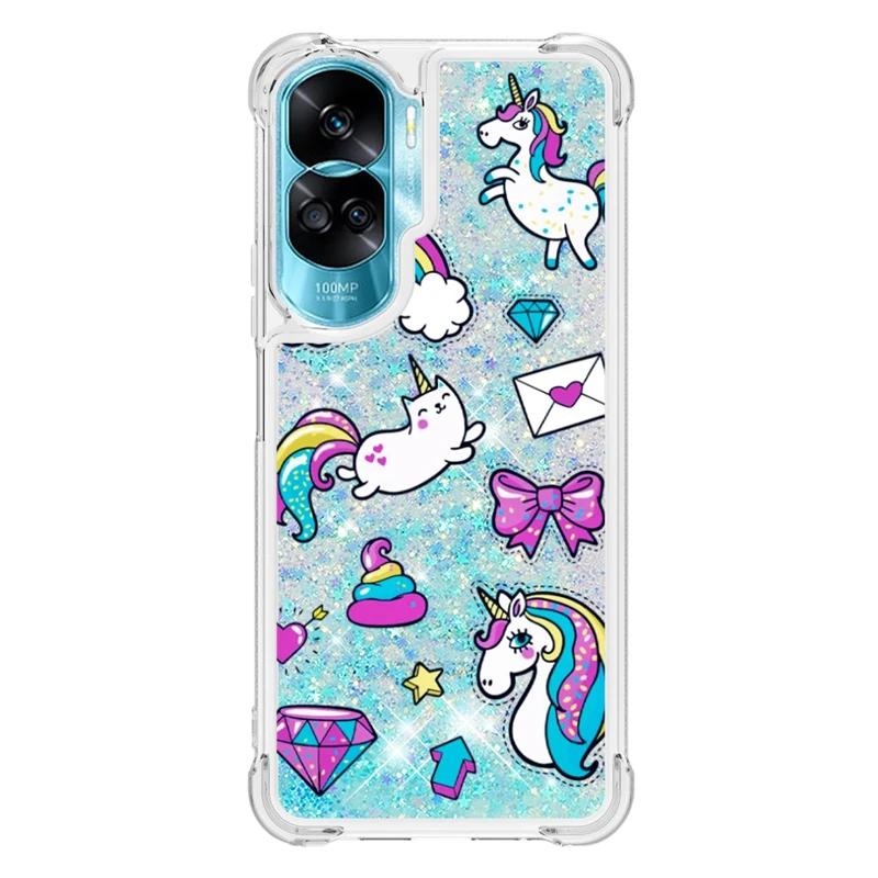 For Honor 90 Lite Case Cartoon Painted Pattern Quicksand Liquid Cover For Huawei Honor 90 Lite Honor90 90Lite Phone Case Fundas