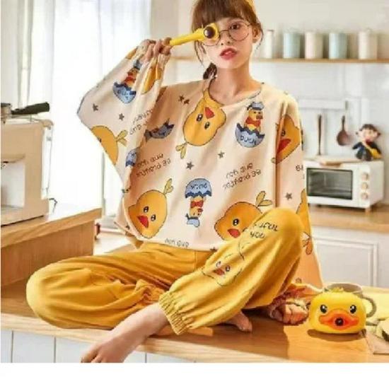 Women's Korean Smiley Face Cartoon Pajamas Set – Long-Sleeved Pullover & Trousers for Autumn/Winter