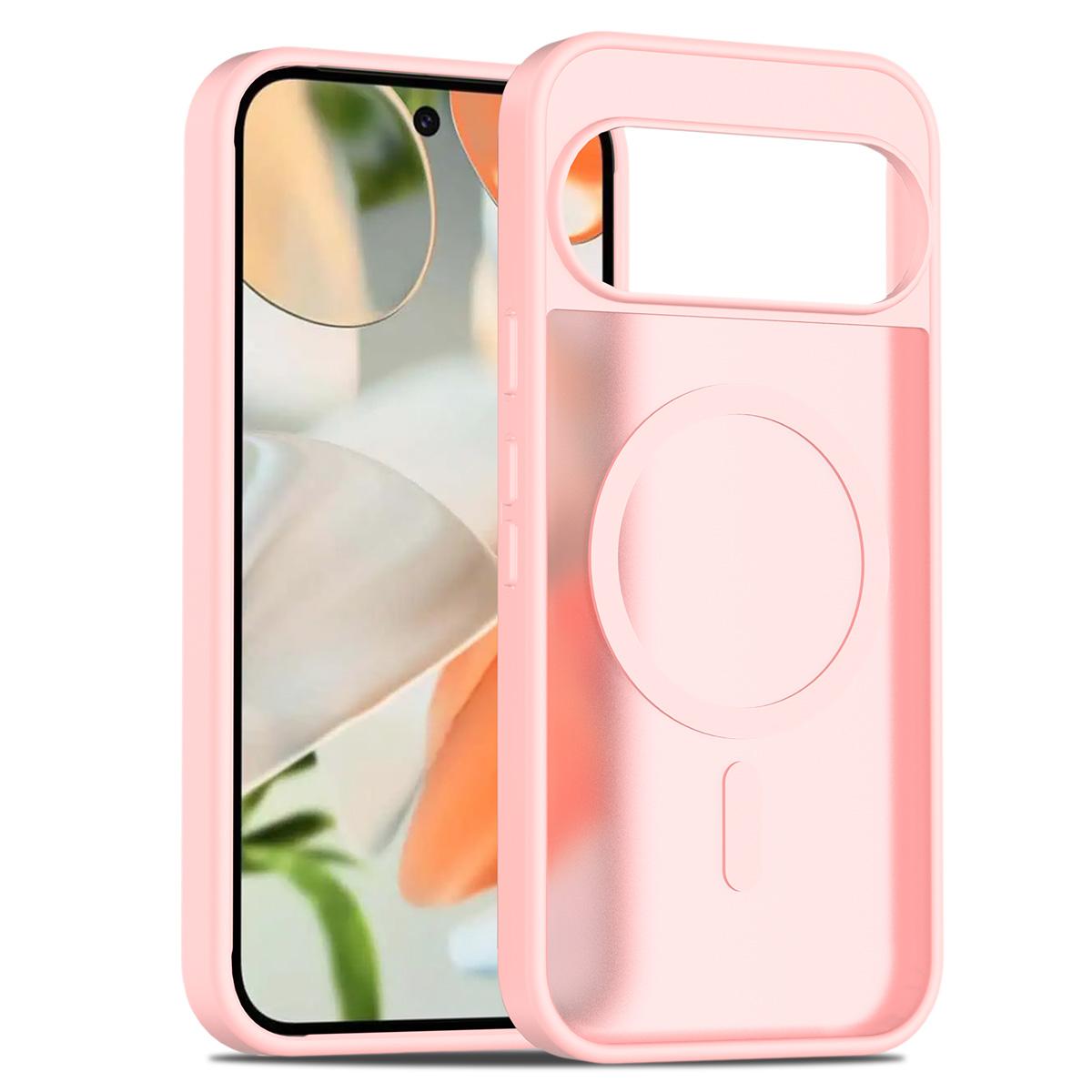 

For Google Pixel 10/10 Pro Case Compatible with MagSafe TPU Frame Acrylic Back Phone Cover Skin Touch Pink