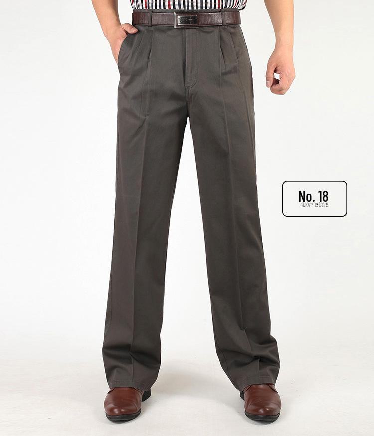 Men’s High Waist Cotton Pleated Loose-Fit Pants for Spring & Autumn