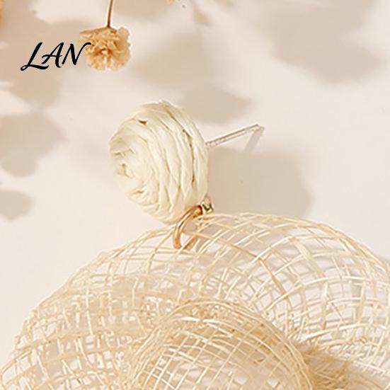 Photogenic Colorful Earrings 1 Pair Raffia Statement for Women, Woven Straw Hat Dangle Drop Earrings, Boho Shell Starfish Rattan Bohemian Summer Beach