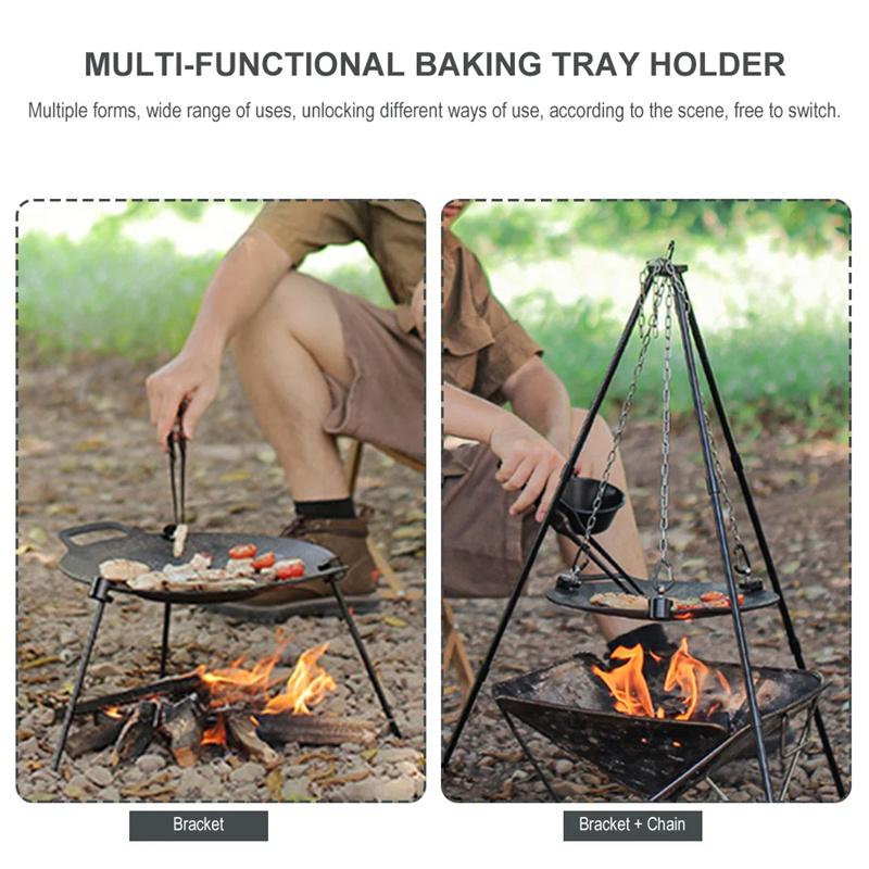 BBQ Triangular Bracket Multifunctional Versatile Grill Pot Rack Portable Adjustable with Chain Outdoor Camping Supplies