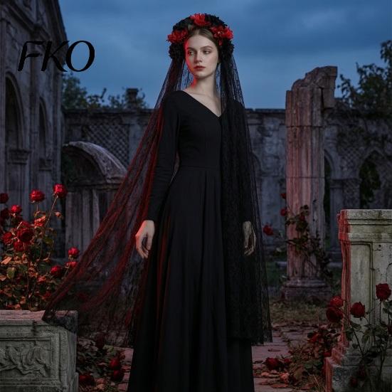 Lace Headband Gothic Style Hair Hoop, Hollow See-Through with Simulated Flowers And Black Veil Veil, Halloween Day of The Dead Party Accessories