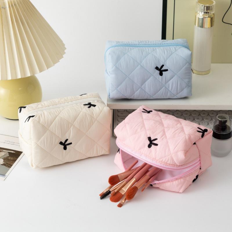 Cotton Bow Quilted Lipstick Storage Bag Women's Cosmetics Storage Bag Earphones Data Cable Wallet