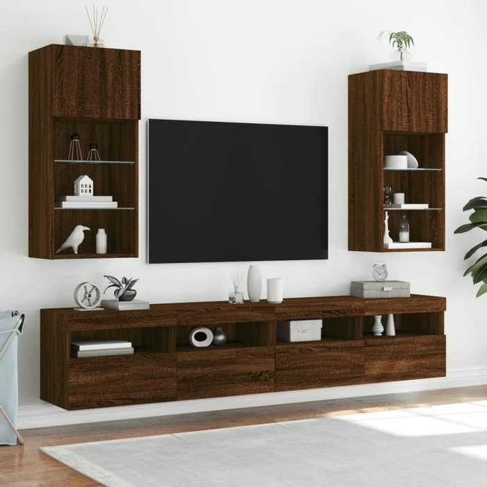 VidaXL Meuble TV avec Lumières LED, Armoire de Télévision Murale avec Rangement, Meuble Télé Suspendu Salon Salle de Séjour, 837055
