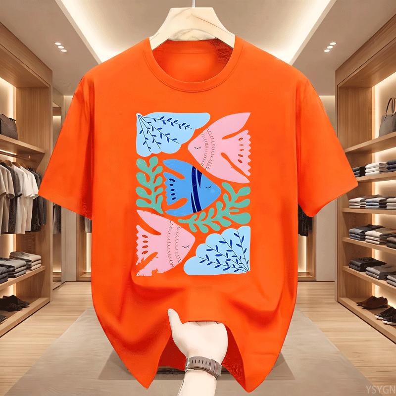 Feng Shui Minimalist Cartoon Printed Tshirt Unisex Unisex Flower Fish Loose Tshirt Casual Cotton Short Sleeved T Shirt Unisex Tops