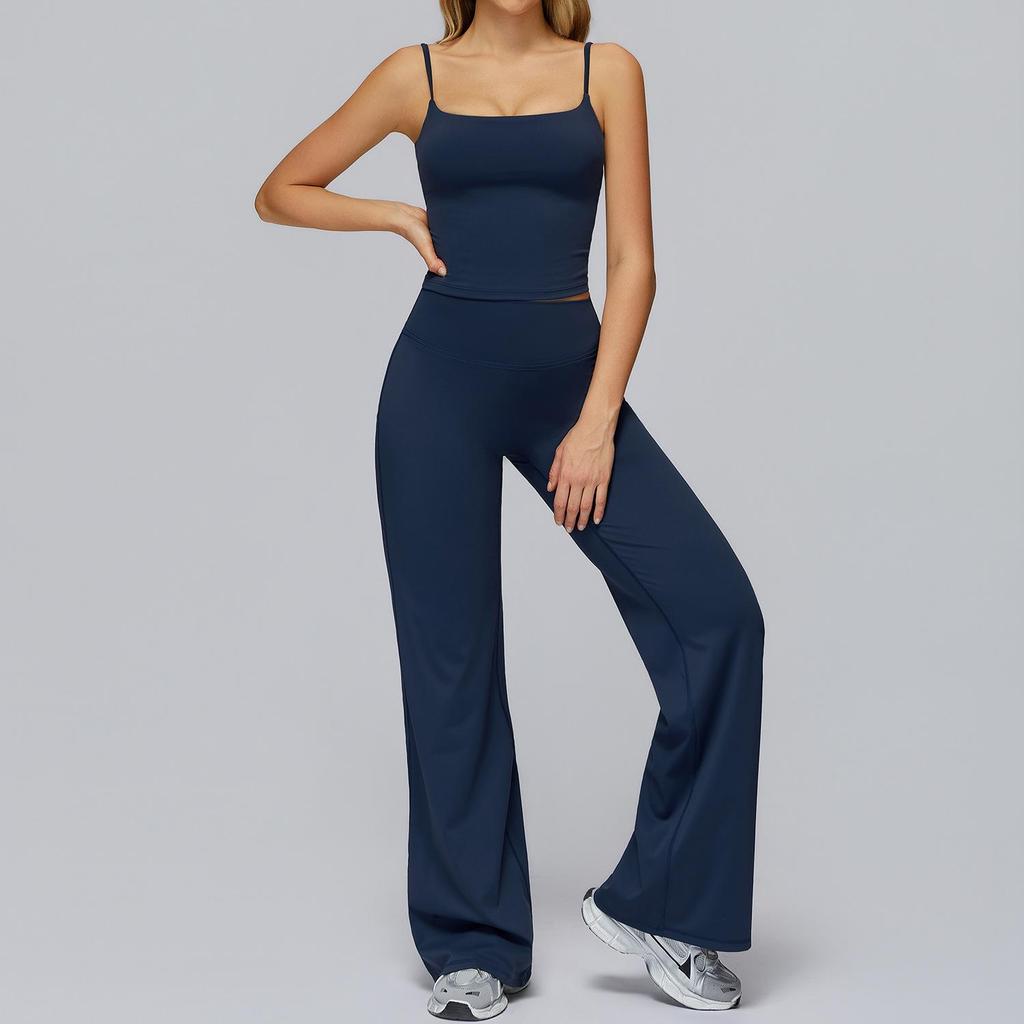 European-American Yoga Set: Brushed Wide-Leg Sportswear for Running & Fitness