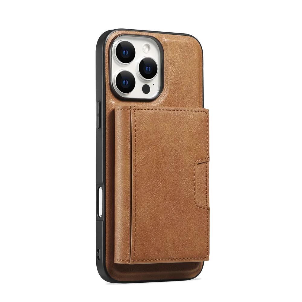 Magnetická kožená peněženka s držákem na karty Odnímatelný kryt na telefon pro IPhone 16E 16 Pro Max 15 14 Plus 13 12 pro kryt Magsafe