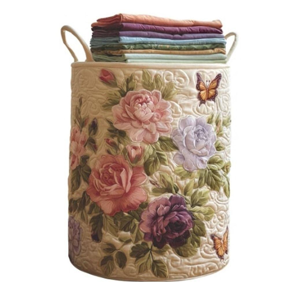 With Handle Fabric Floral Storage Bag Large Capcity Clothes Toy Organizer Quilted Laundry Basket