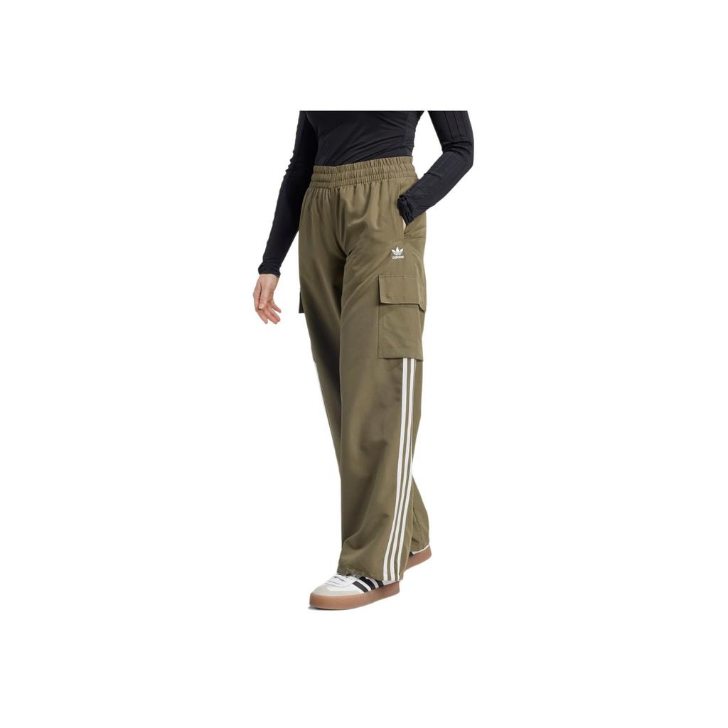 Adidas Originals Adicolor Cargo Pants Logo Embroidery Vintage Loose Wide Leg Knit Sports Pants Women Pants Green IX5964