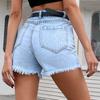 Women's Fashion Casual High Waist Torns Solid Color Jeans Shorts