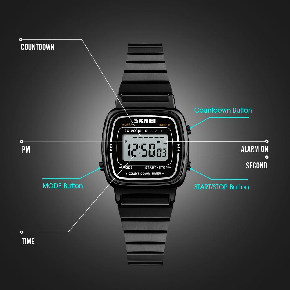 SKMEI Top Marken Luxus Mode Sport Digitale Uhr Für Damen Kleines Zifferblatt 3Bar Wasserdicht Damen Uhren Relogio Feminino
